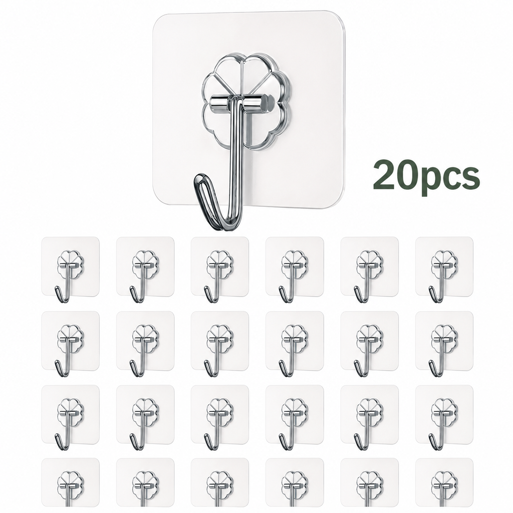 Extra Strong Adhesive Wall Hooks – Waterproof, 180° Rotatable, No Drilling (20 Pack)
