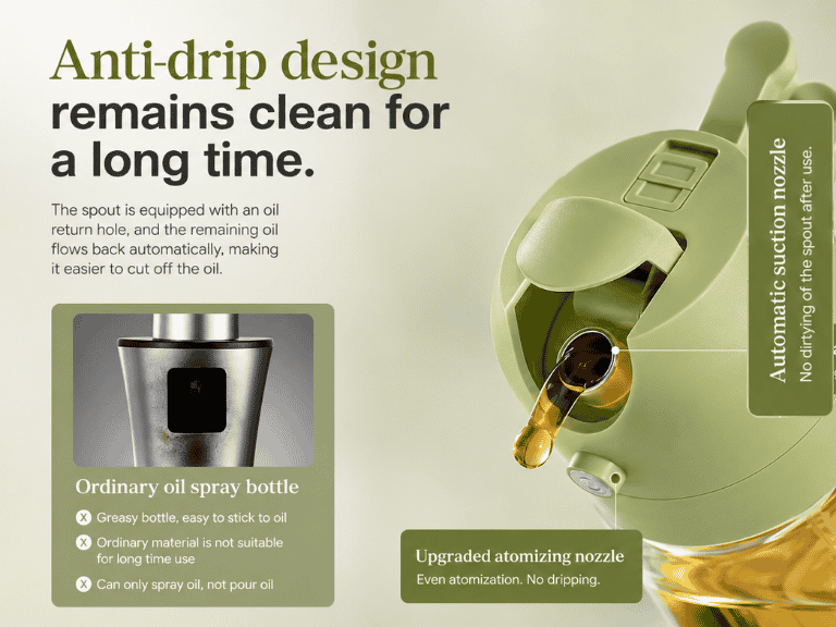 2-in-1 Premium Oil Sprayer & Pourer Bottle | Fine Mist Spray, Smooth Pour, Anti-Drip Glass Oil Dispenser for Cooking, Salad, BBQ & Air Fryer